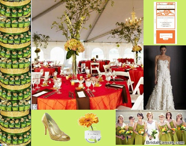 A wedding theme of green orange rust and gold